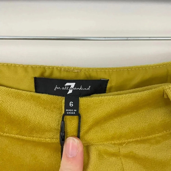 7 For All Mankind Chartreuse Yellow Velvet Straight Leg Pants Size 6 - Picture 3 of 7